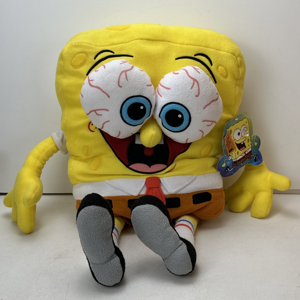 Vintage 2004 SpongeBob SquarePants Bulging Eyes 23" Plush Cuddle Pillow w/ Tags